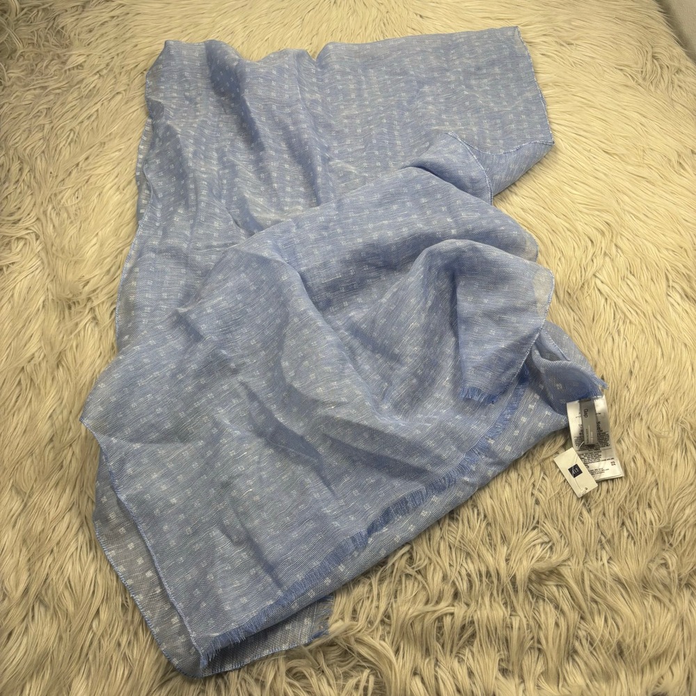 NWT Gap Blue Polka Dot Linen Wool Blend Scarf Wrap Preppy Coastal Whimsy‎ Beach